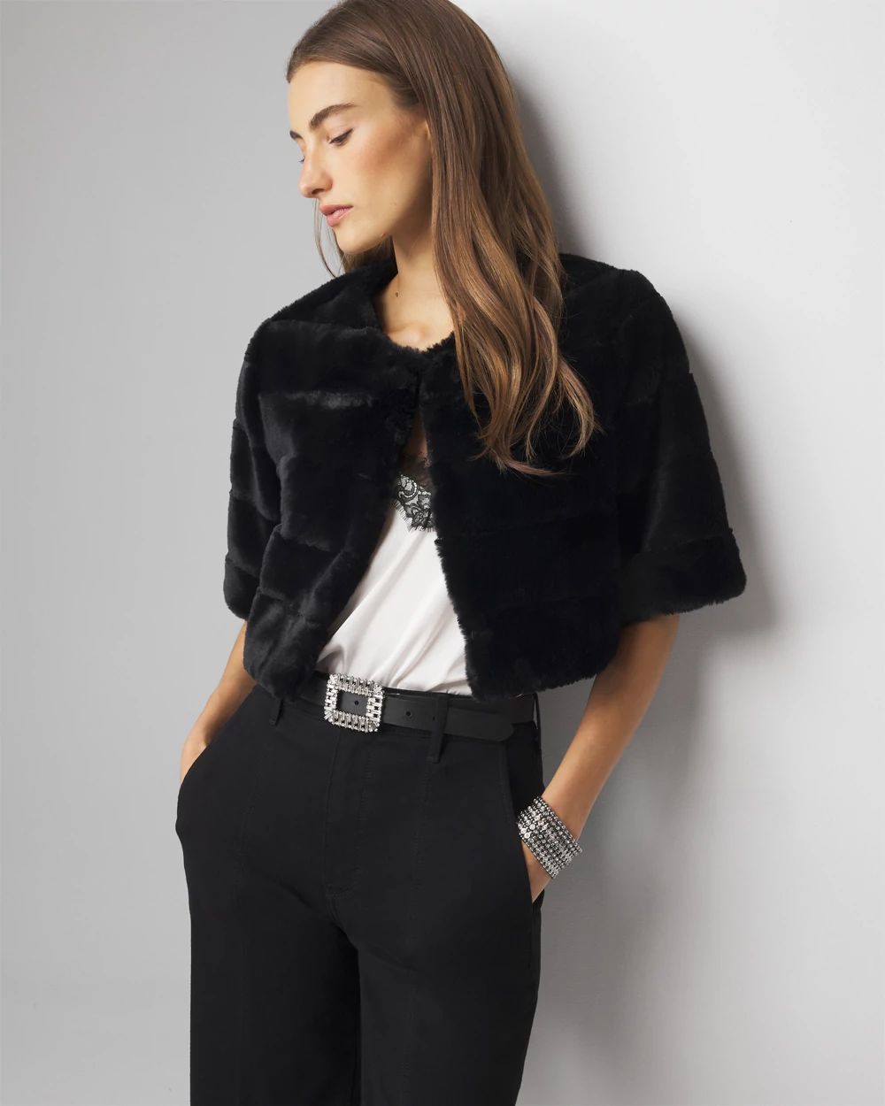 Faux fur bolero black on sale